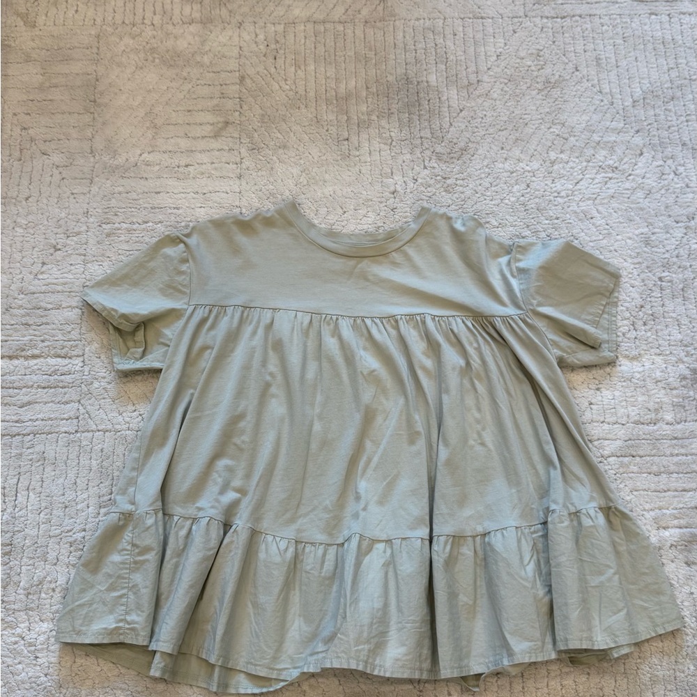 Mango Green Ruffled Blouse with Tiered Design